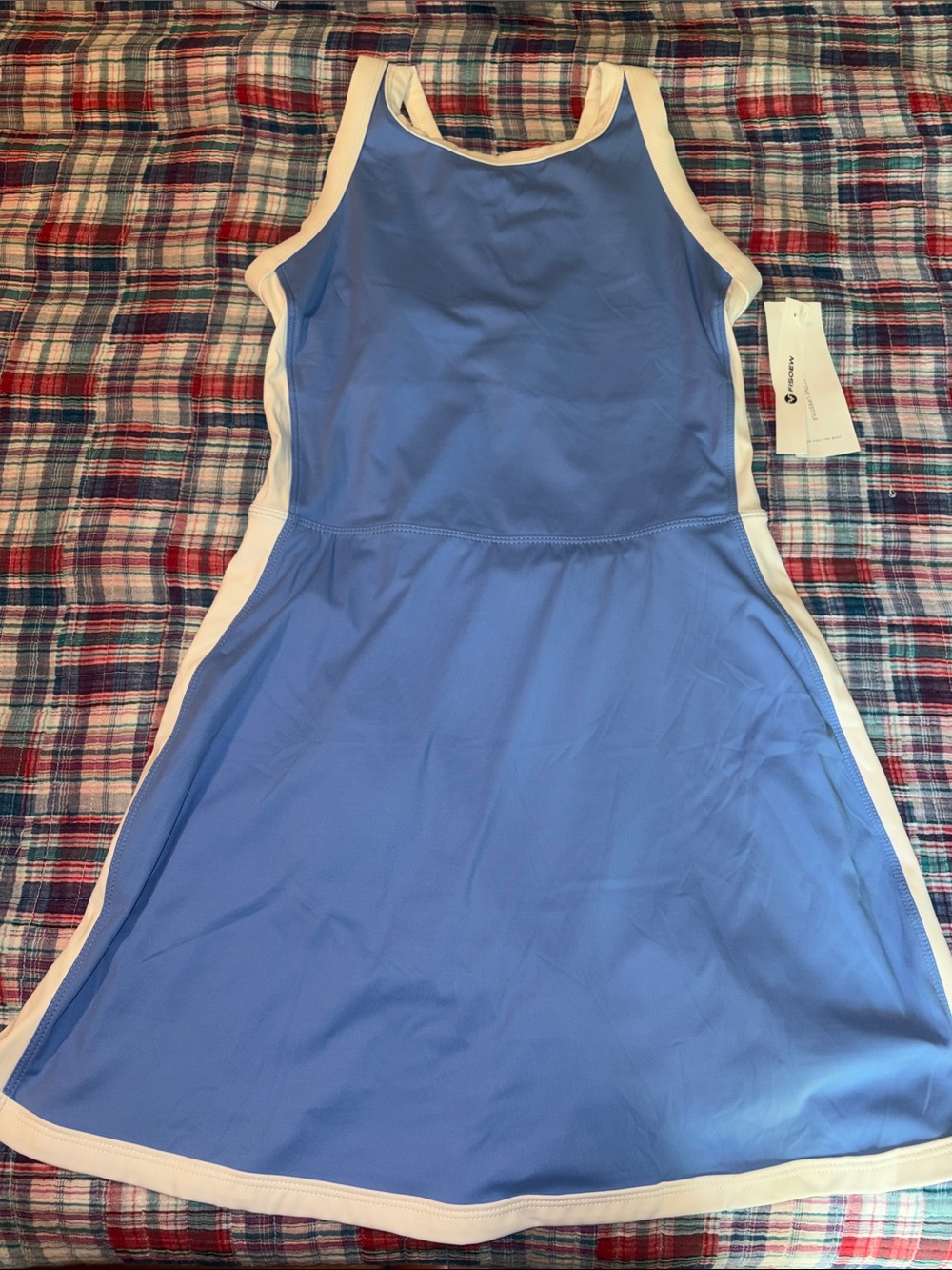 Light Blue Mini Athletic Dress with White Trim